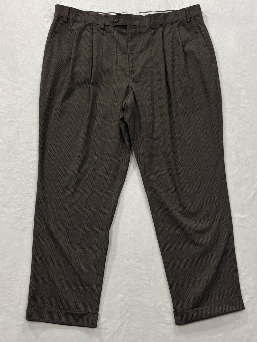 Ralph Ralph Lauren Brown Plaid Pleated Cuffed Dress Pants Men's Size 40 x 30